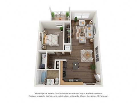 Floor plan for 1 bed, 1 bath, 845 sqft